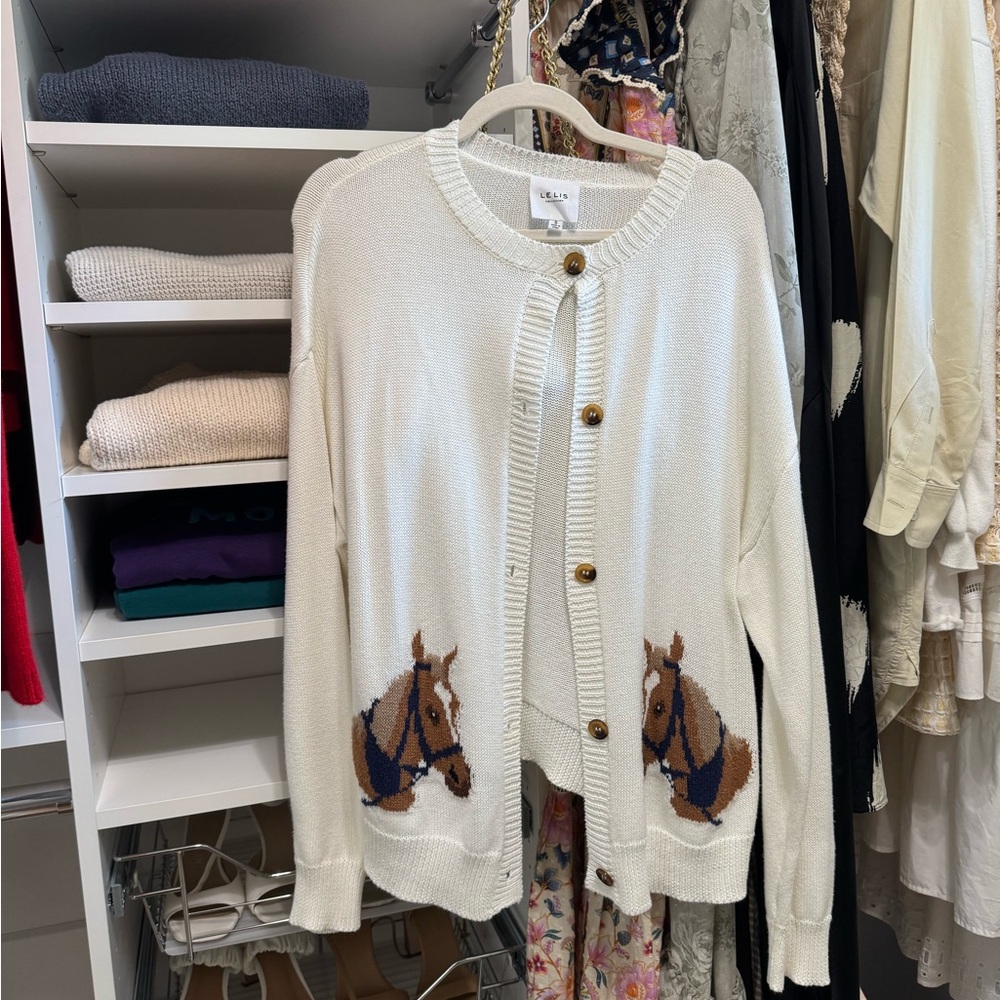 Le Lis White Cardigan with Horse Design